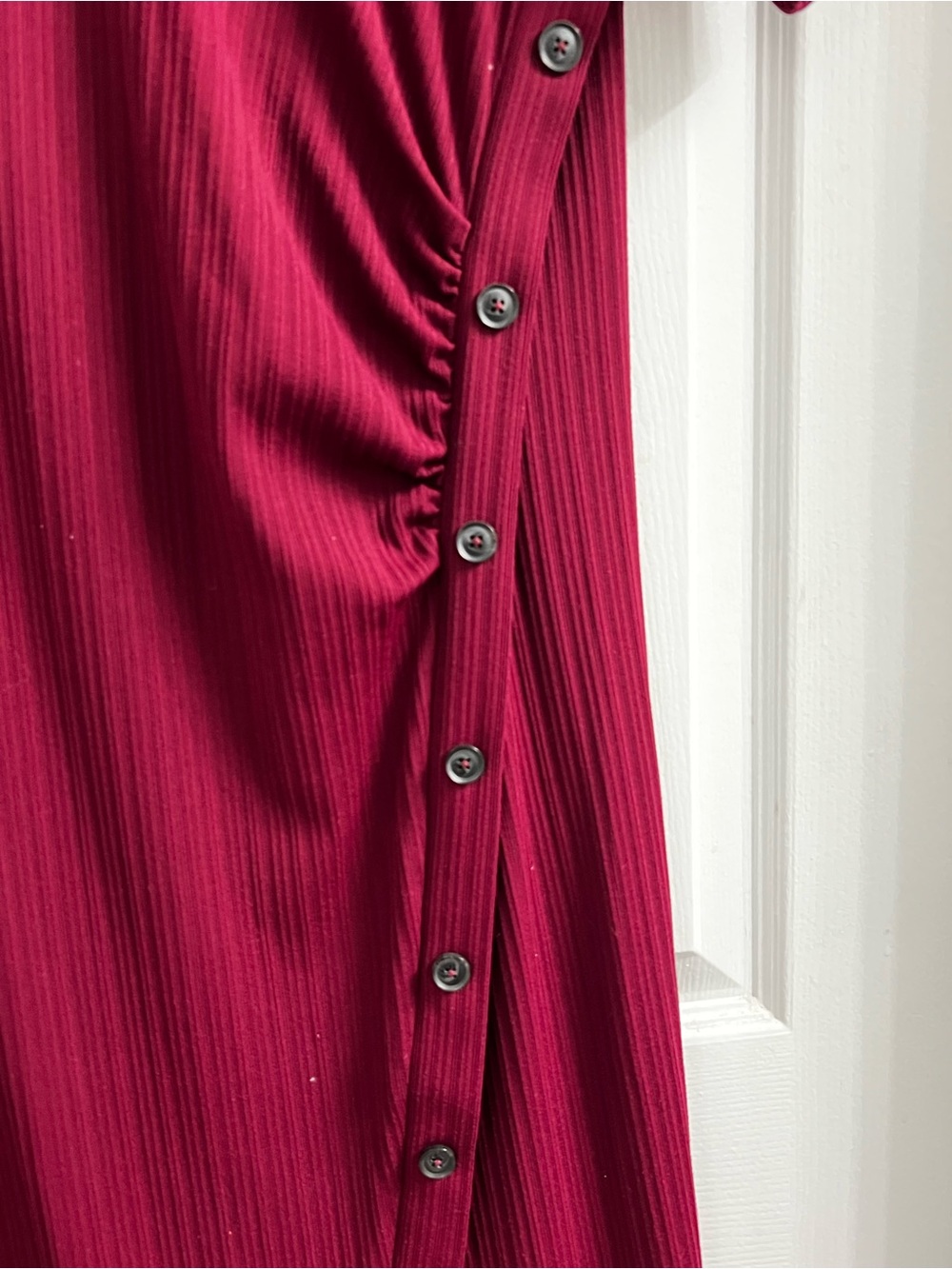 LOFT Burgundy Ribbed Side-Button Midi Dress - Picture 3 of 5